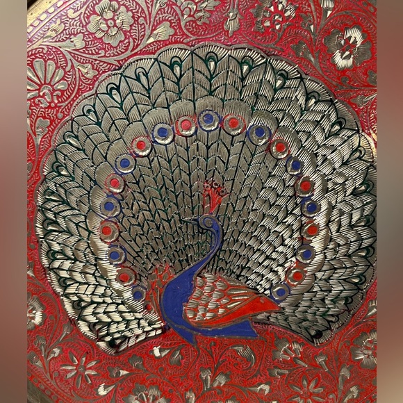 VINTAGE PENCO INDUSTRIES BRASS ETCHED PLATE PLATTER DECOR MADE IN INDIA - Picture 6 of 6